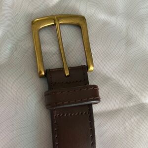Brown Leather Belt with Gold Buckle